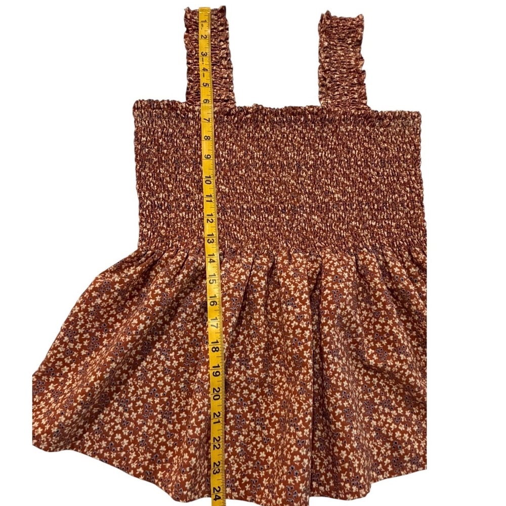 Smocked Ditsy Floral Peplum Tank Top Rust Brown Medium Cottagecore Prairie Boho - Picture 6 of 9